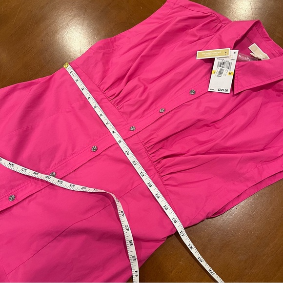 NEW MICHAEL MICHAEL KORS Pleated Cap Sleeve Mini Dress Pink Medium Shirt Dress - Picture 13 of 16